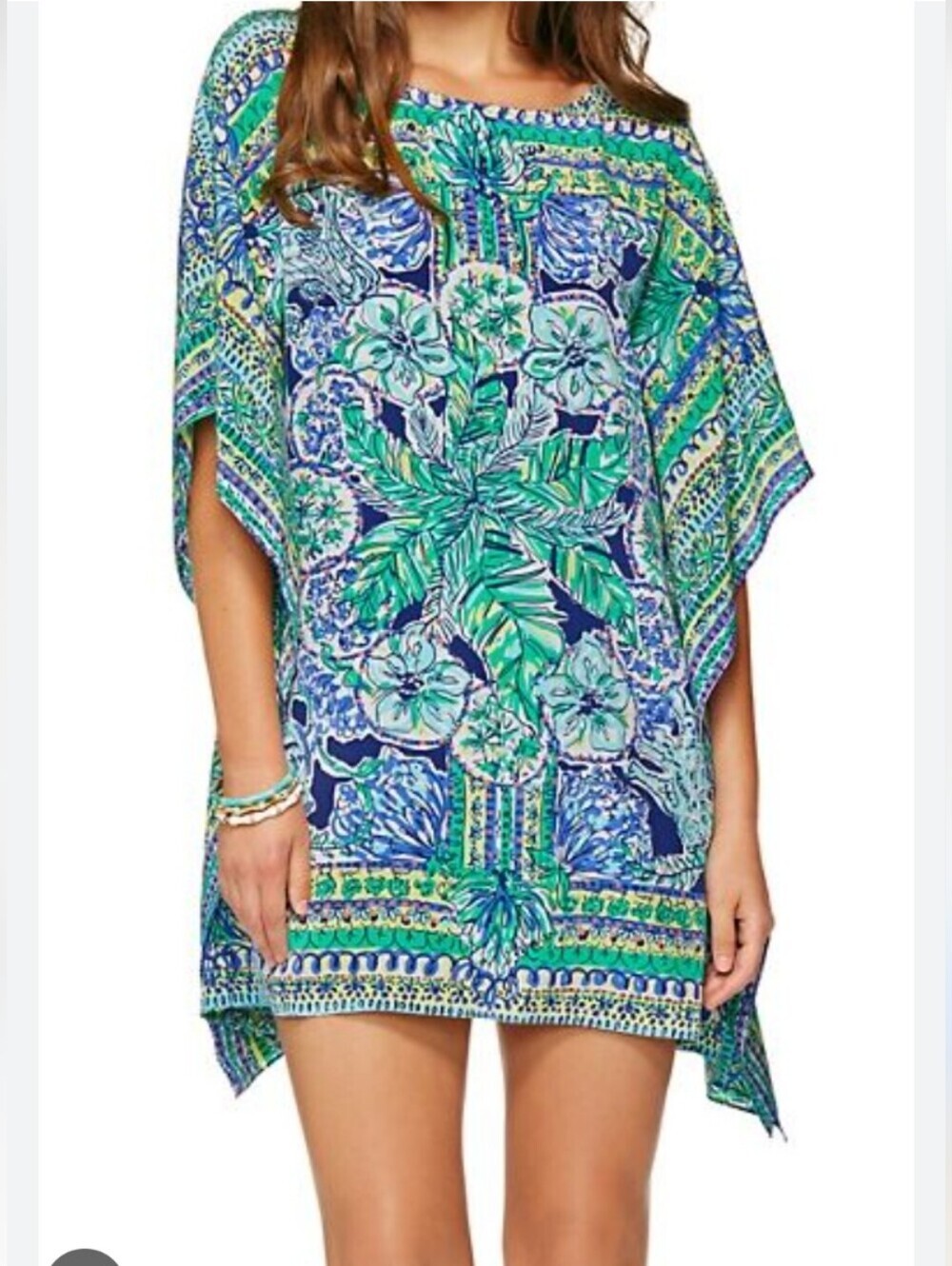 LILLY PULITZER silk floral caftan mini dress - size medium - Picture 2 of 8